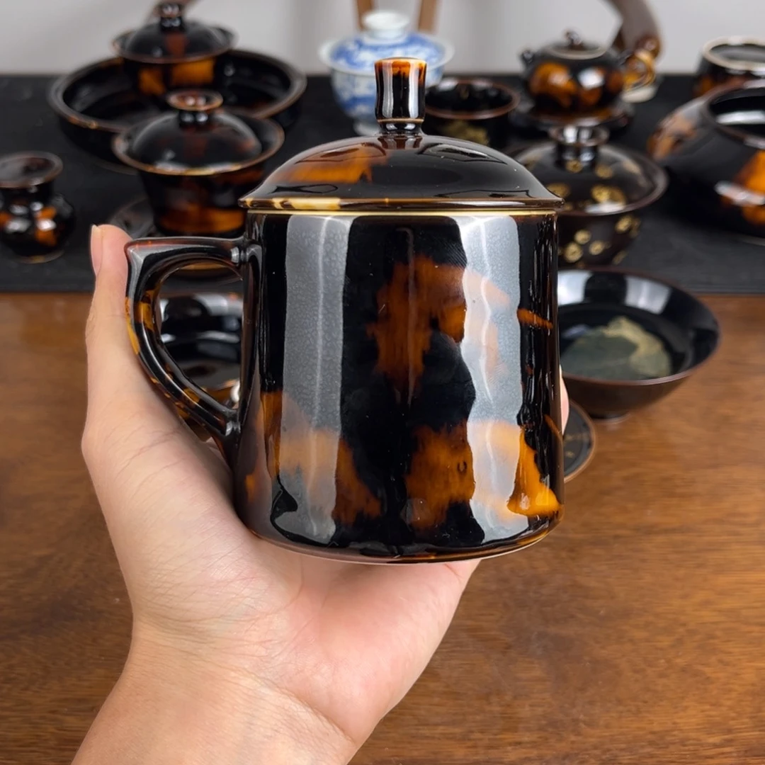 杯玳瑁釉办公把杯
