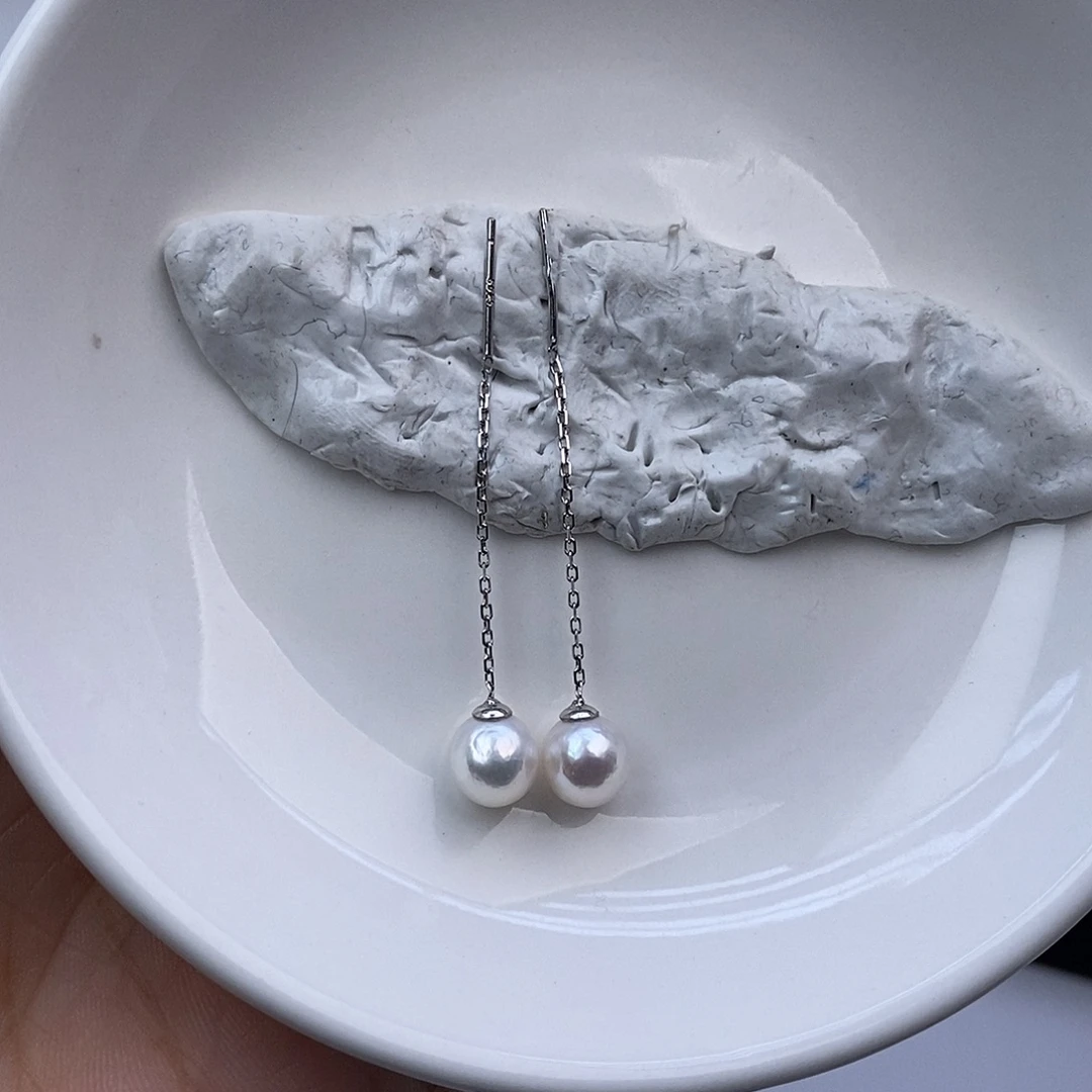 耳饰银S925镶嵌淡水珍珠