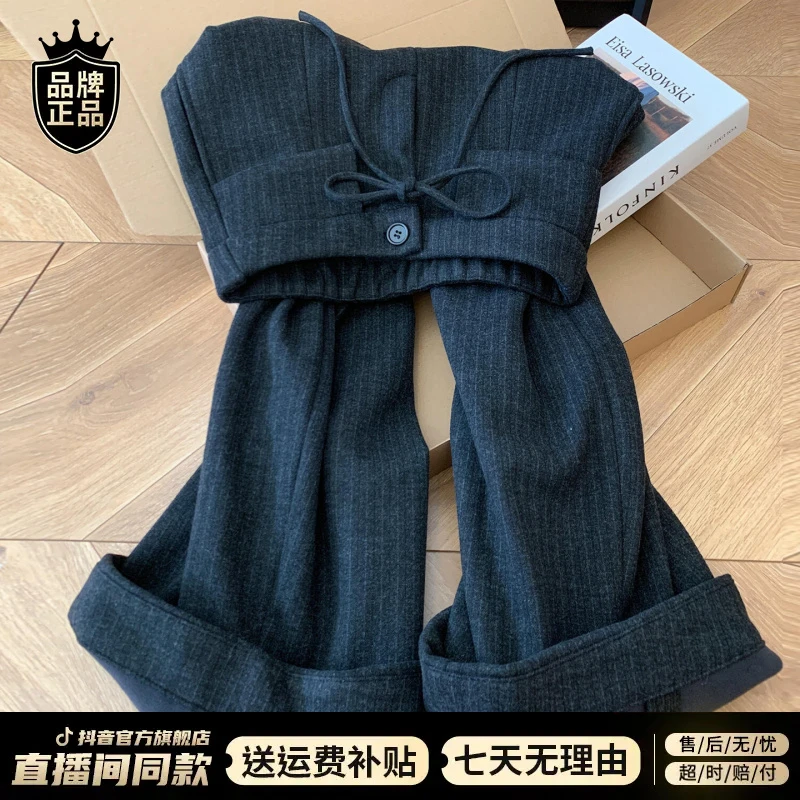 韩版慵懒风高腰直筒裤子女秋冬季2025新款小个子通勤显瘦阔腿长裤