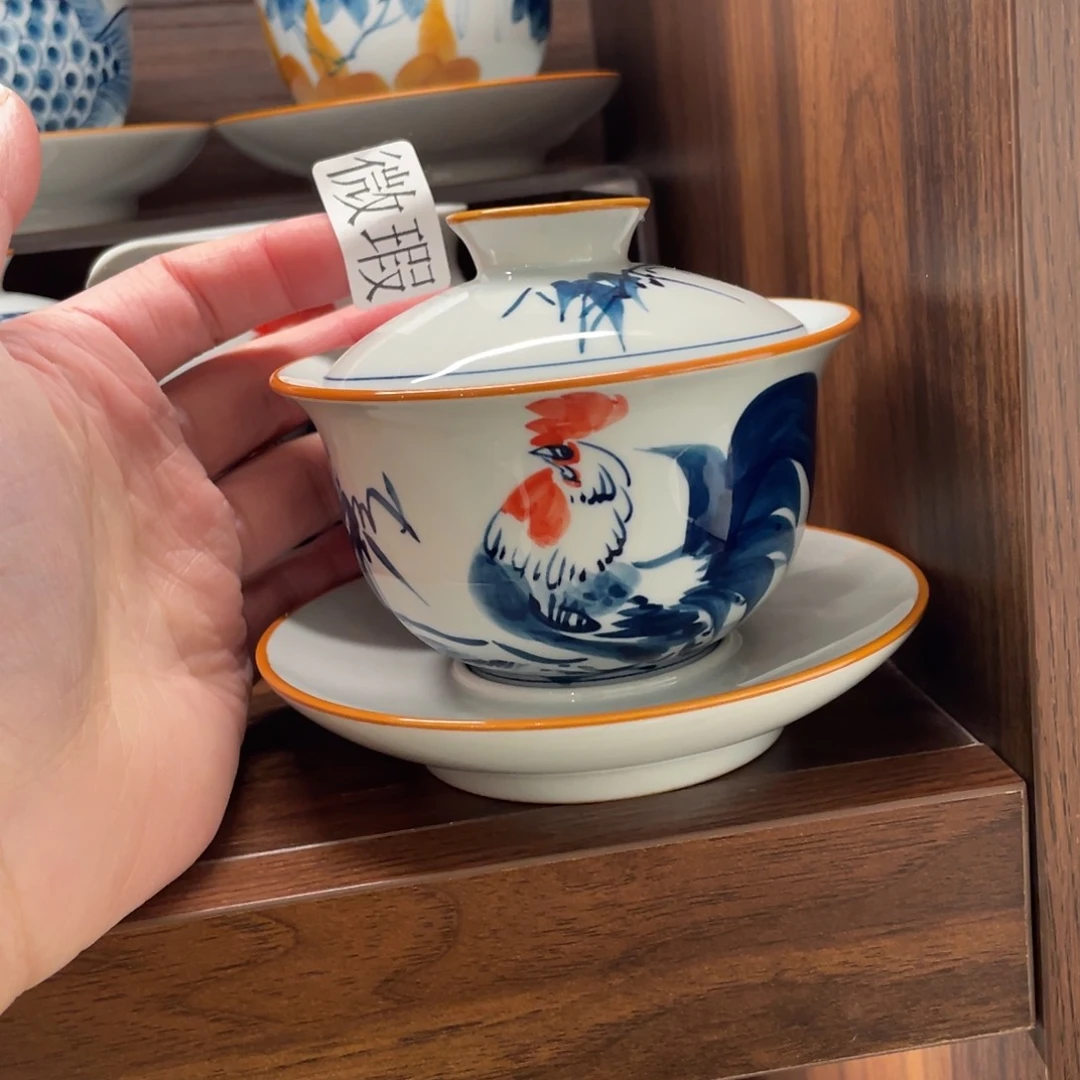 釉下手绘茶具微瑕