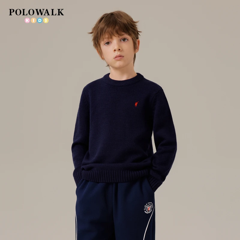 POLOWALK童装男童2025秋冬新品简系圆领长袖羊毛衫W532B0011