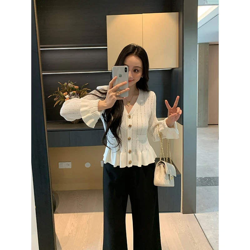 XINYI【希尔维亚】秋季高定V领针织开衫女显瘦百搭毛衣X625Z13745