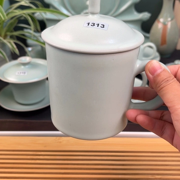 杯?**。1313手工办公杯，，瑕青鸾汝瓷原矿釉