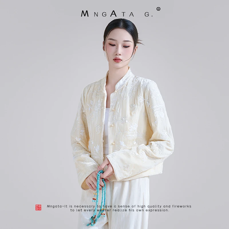 MNGATA G.宫小妍 【曾经沧海】新中式国风真丝亮片秋冬外套4X032399