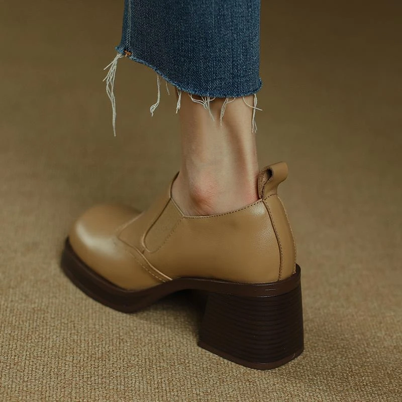 【高奢&达人款】rubywu深口单鞋女2025年新款粗跟圆头高跟鞋厚底