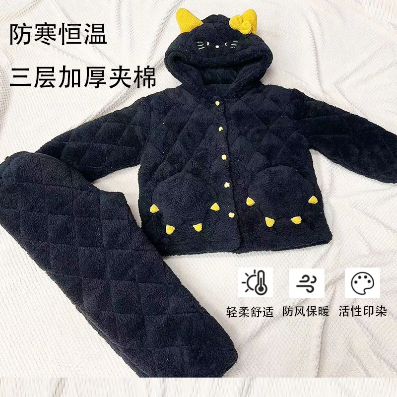 省服2024新款女冬季加绒加厚爆款卡通款三层夹棉保暖可外穿家居服