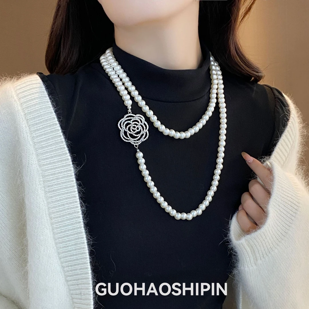 个性百搭款玫瑰花花朵双层项链