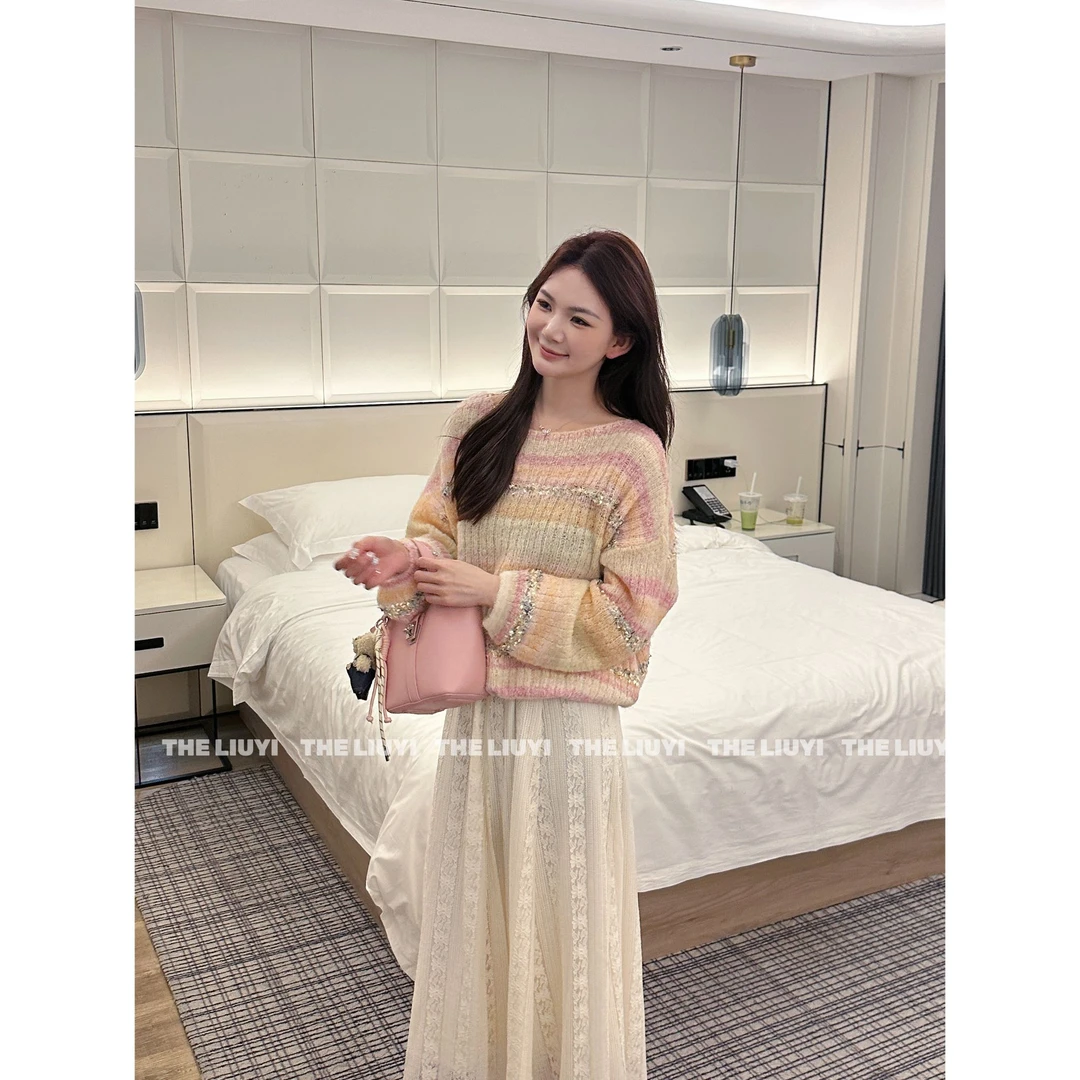 【LIUYI】粉色渐变~春季羊毛混纺针织毛衣53028