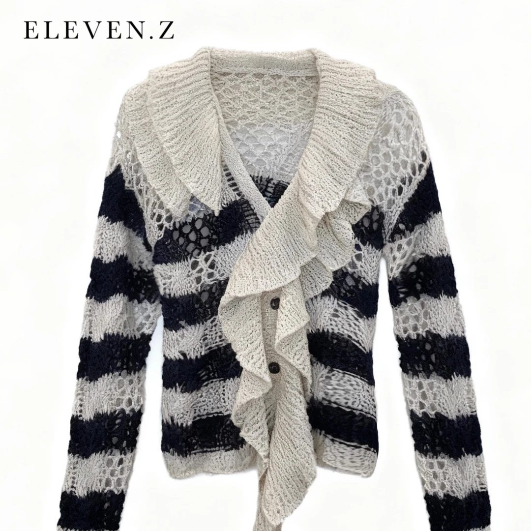 ELEVEN.Z浮雕肌理条纹针织衫