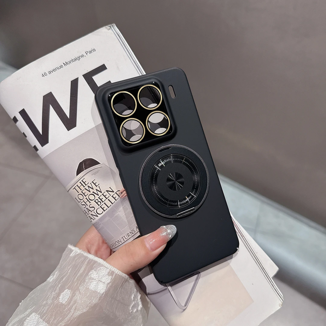 新款带磁吸360支架适用小米15pro手机壳素皮纹Xiaomi14Pro镜头全