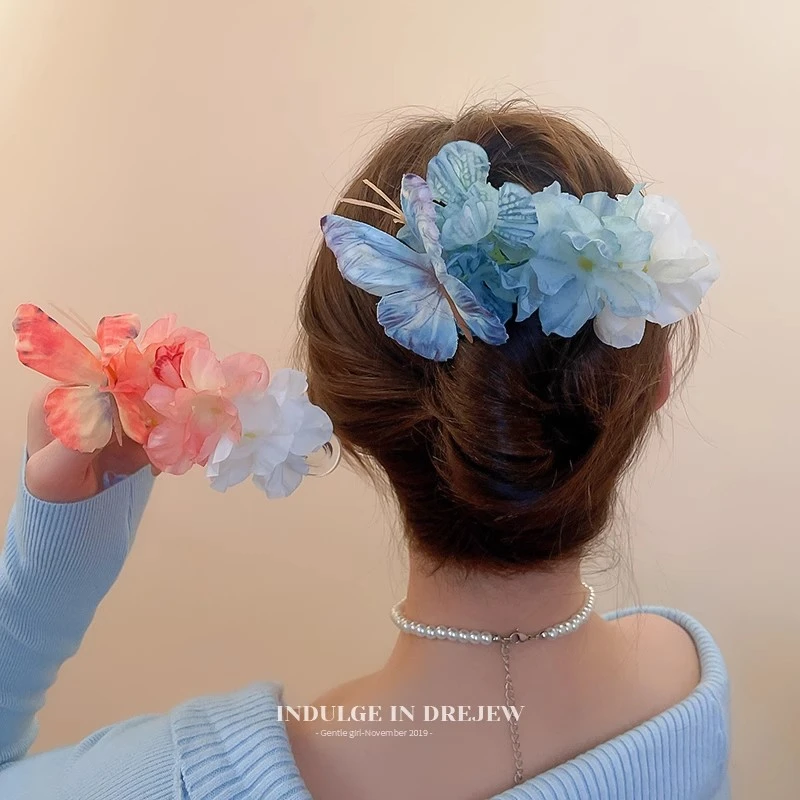 气质头饰超仙布艺花朵蝴蝶发夹女后脑勺2025新款鸭嘴夹早春发饰