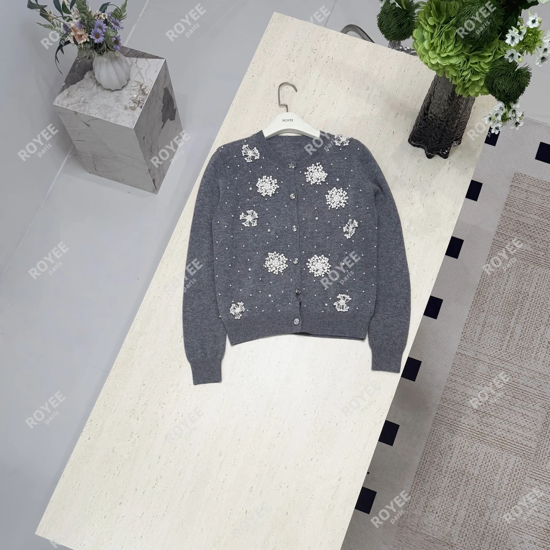 【冬日雪花】法式甜美重工立体手工雪花高针织开衫外套女RY1632