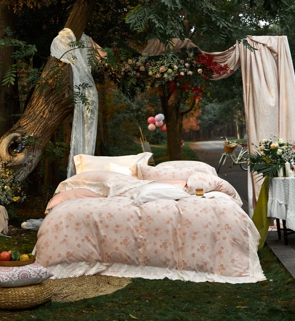 【JR】2025新款纯棉长绒棉高端双色维色织大提花四件套-梅丽莎-豆沙