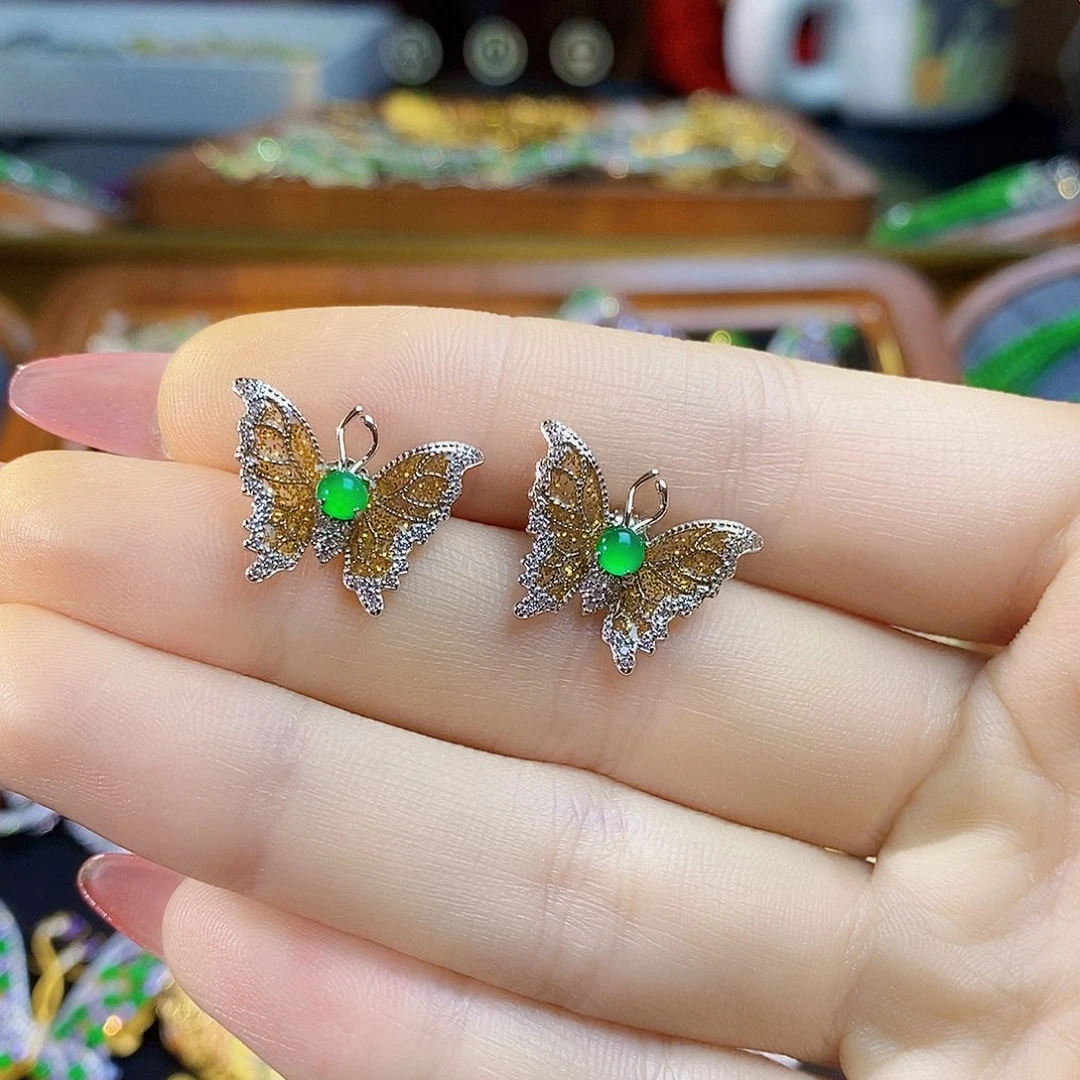 银S925镶嵌翡翠耳饰