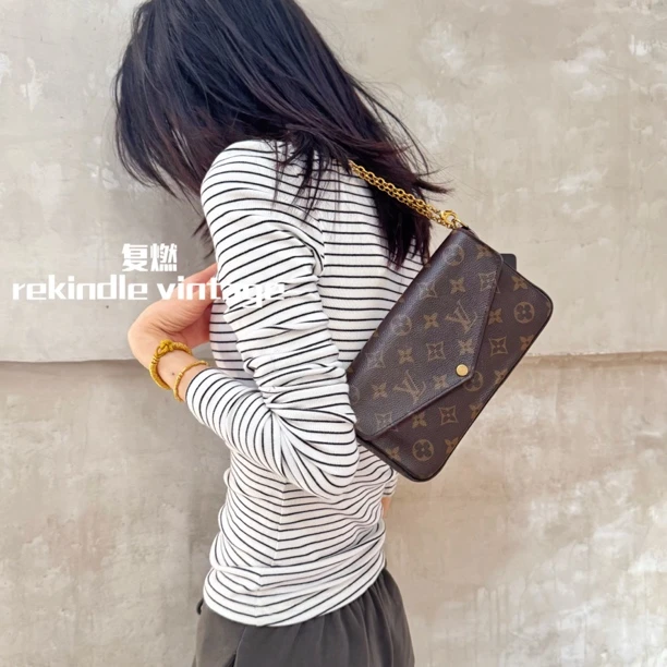 95新 LouisVuitton/路易威登 复燃精选/老花三合一斜挎包（缺1卡包