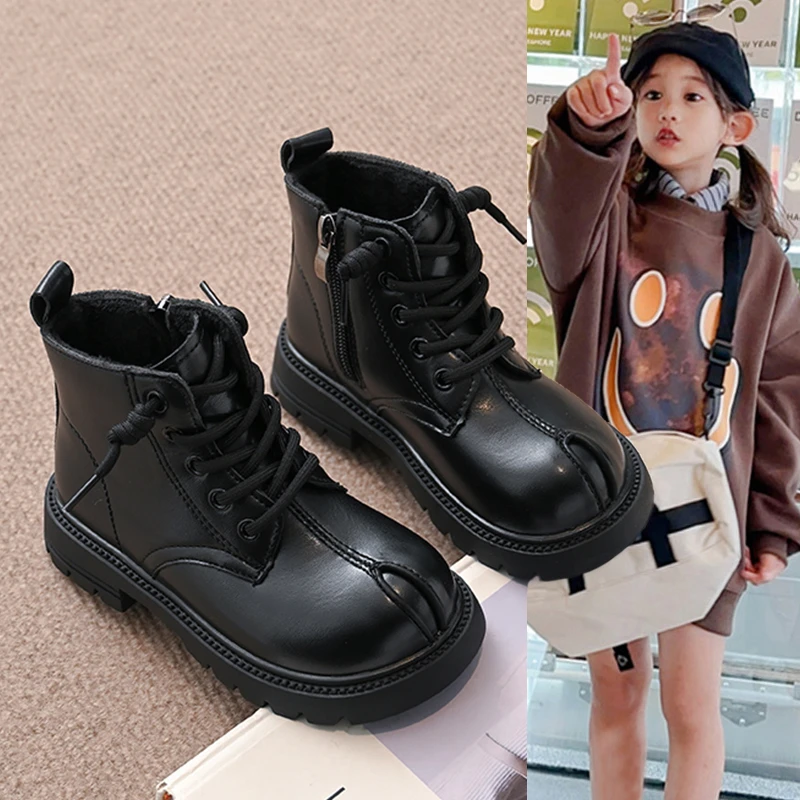 女童短靴2025春秋款新款儿童靴子黑色马丁靴英伦风软底中大童秋季