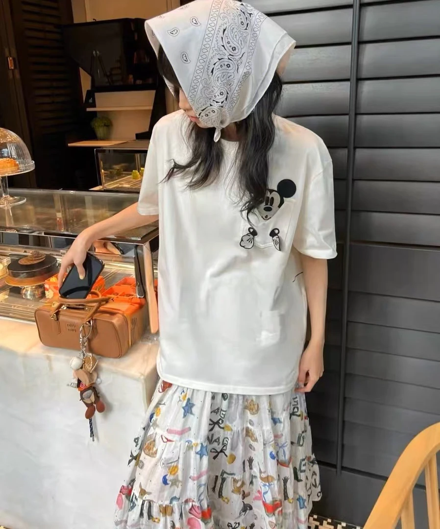 新款刺绣大米奇半袖大版T恤潮牌上衣减龄女