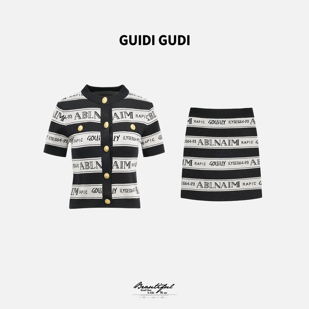 GUIDI GUDI【南法】黄加蓝两件套外套+半裙套装 D9511406H