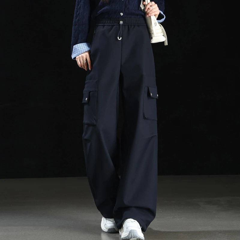 加绒阔腿工装裤女秋冬新款高腰显瘦宽松复古美式休闲登山直筒裤子