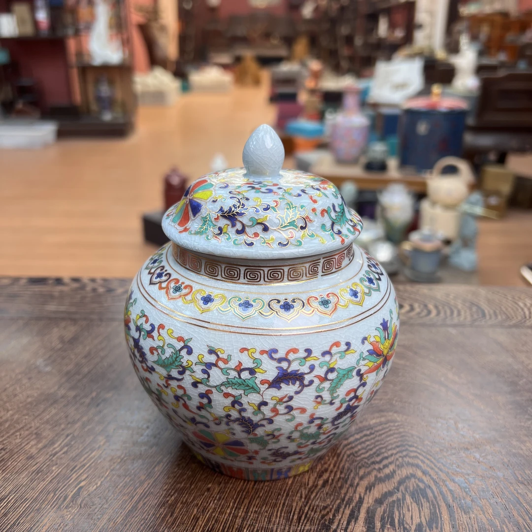 【闪购商品】万花珐琅彩复古汝窑将军茶叶罐