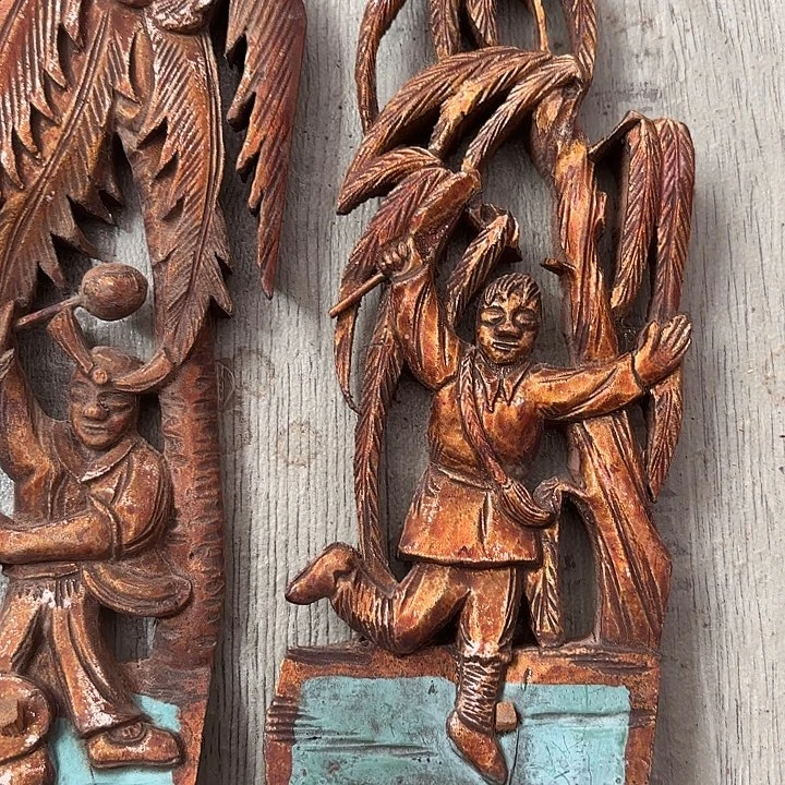 香榧木老木雕老人物花板