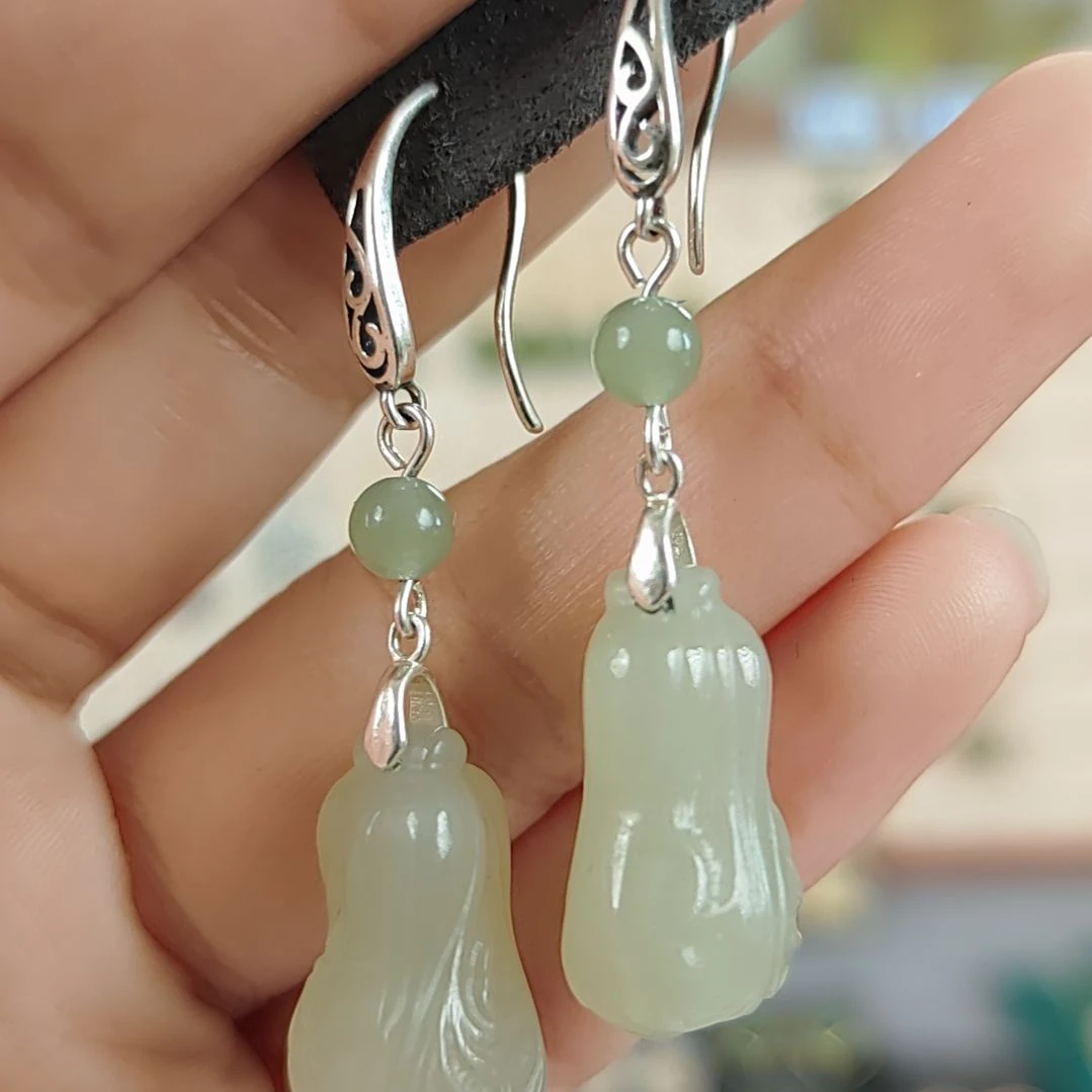 和田玉耳饰银S925镶嵌嫣*耳饰