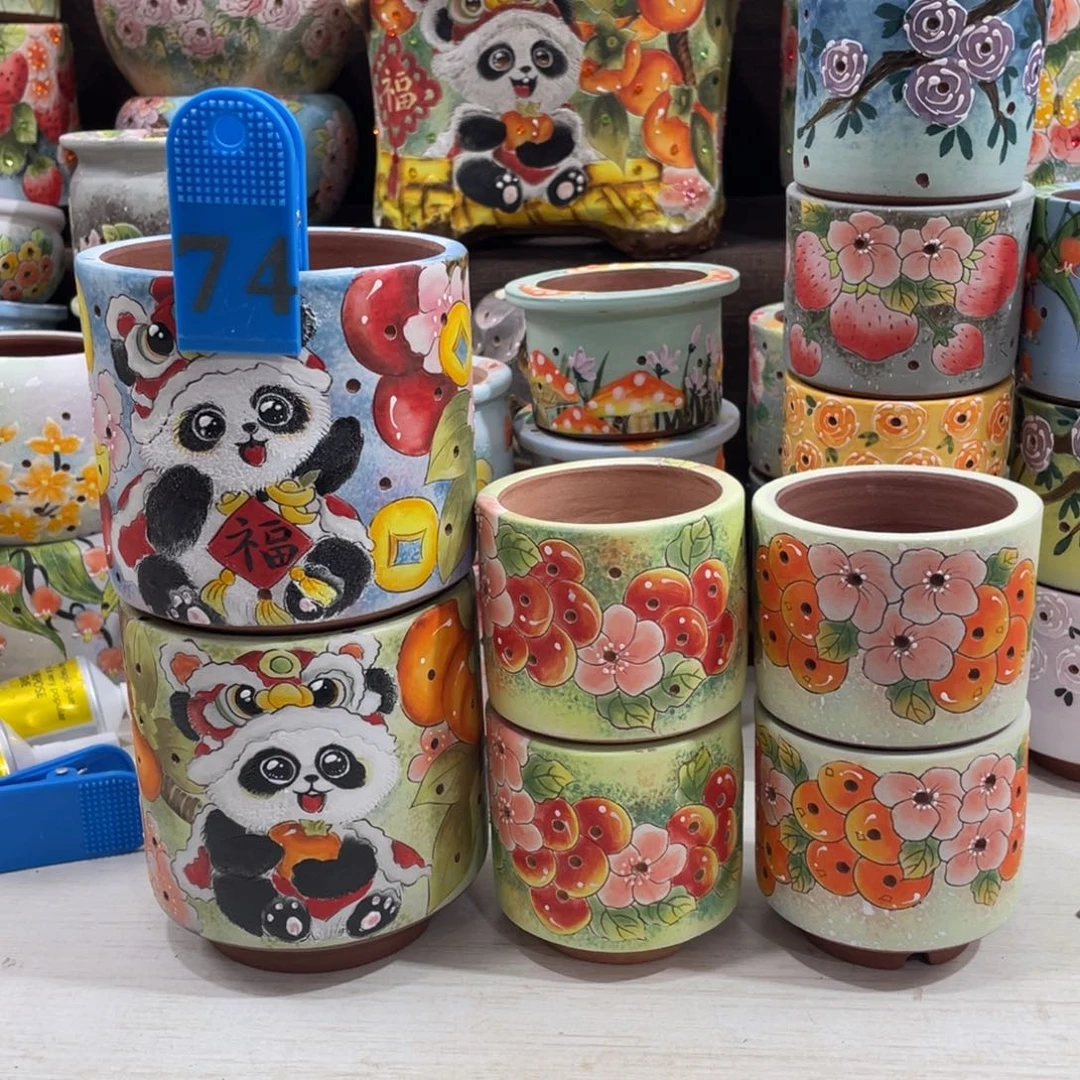 红陶尐*巴多肉花盆熊猫花盆