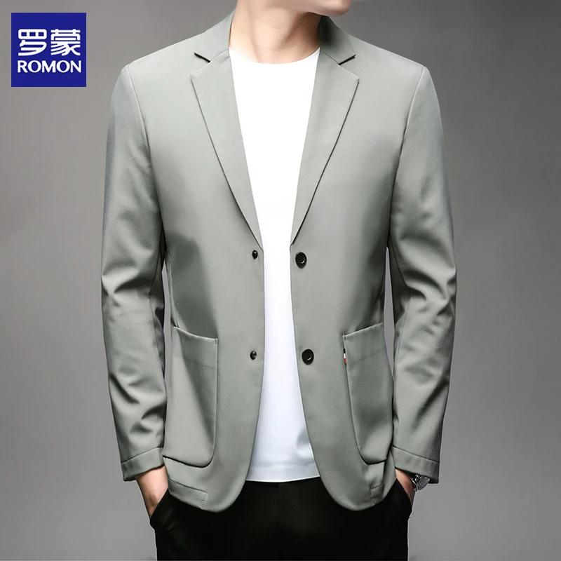 罗蒙男士色牢度高西服上装潮流春秋季时尚小西装纯色上衣春季百搭