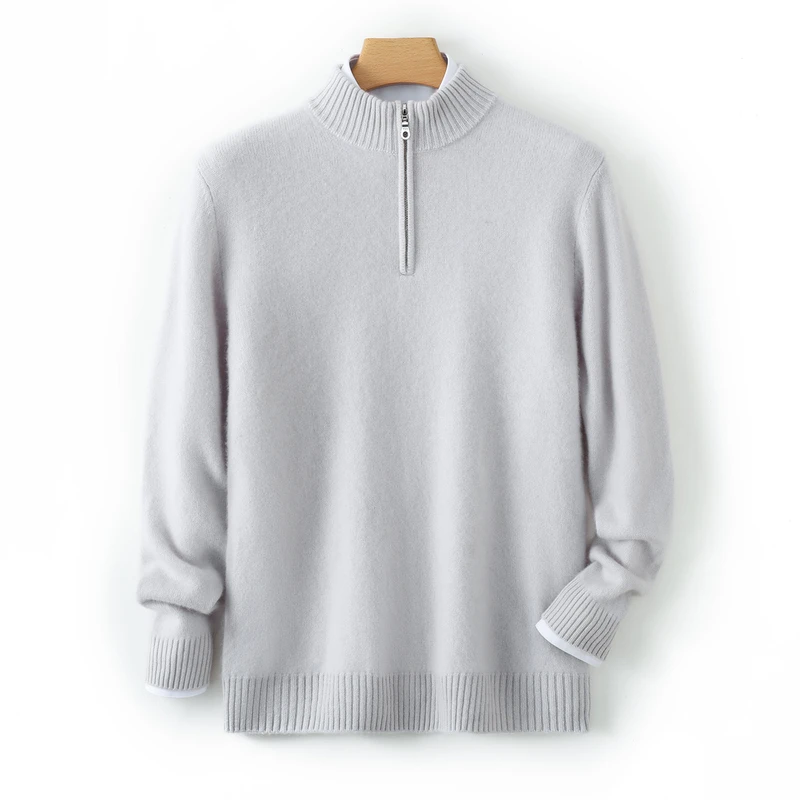 秋冬新款中青年男士加厚半高领拉链羊绒衫针织打底衫套头休闲毛衣
