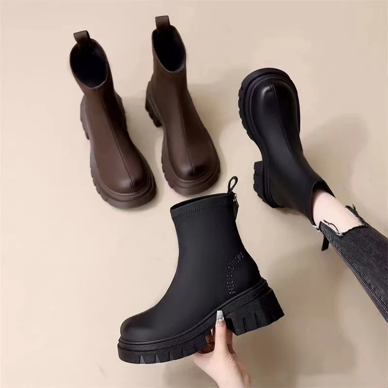 1L秋冬新款韩版通勤瘦瘦简约粗跟裸靴短靴9611或606(加绒)