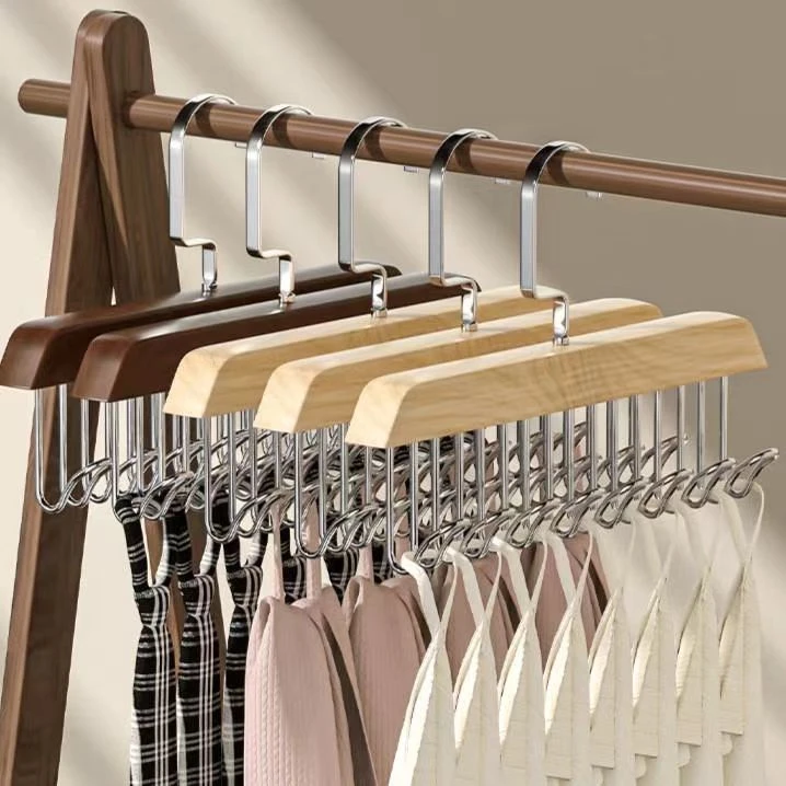 【2025款内衣收纳】多功能木质衣架内衣吊带衣柜内置多挂钩晾衣架