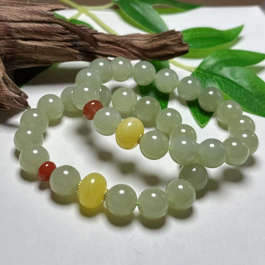 《老猪严选》AXYJ-010天然和田玉设计款圆珠手串约12mm多样性发其一