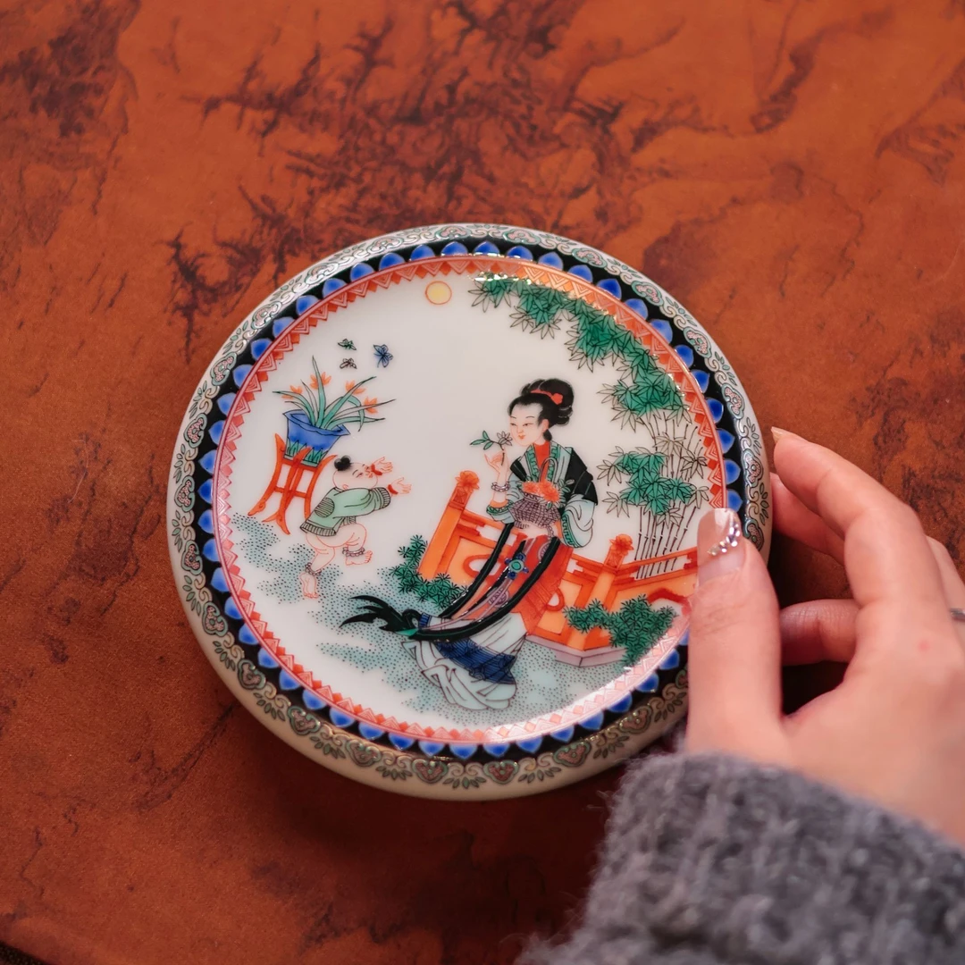 古阅和风教子图壶承纯手工手绘