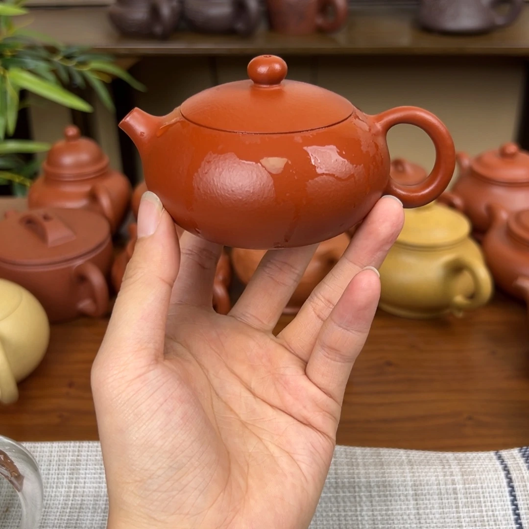 茶壶紫砂紫砂壶扁西施朱泥140cc全手