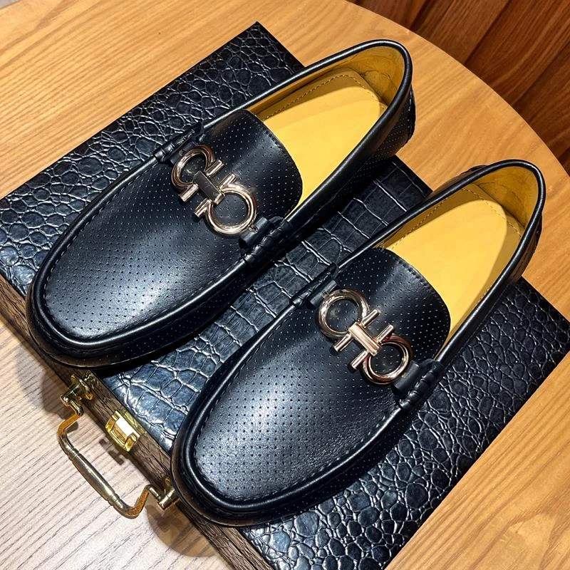 范哲莎奢侈品高级豆豆鞋男2025新款夏季镂空休闲皮鞋真皮一脚蹬乐