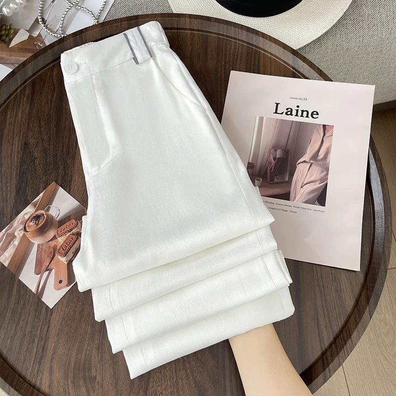 夏季新款高腰小个子西装薄款白色亚麻垂感裤子女款夏季女装夏装