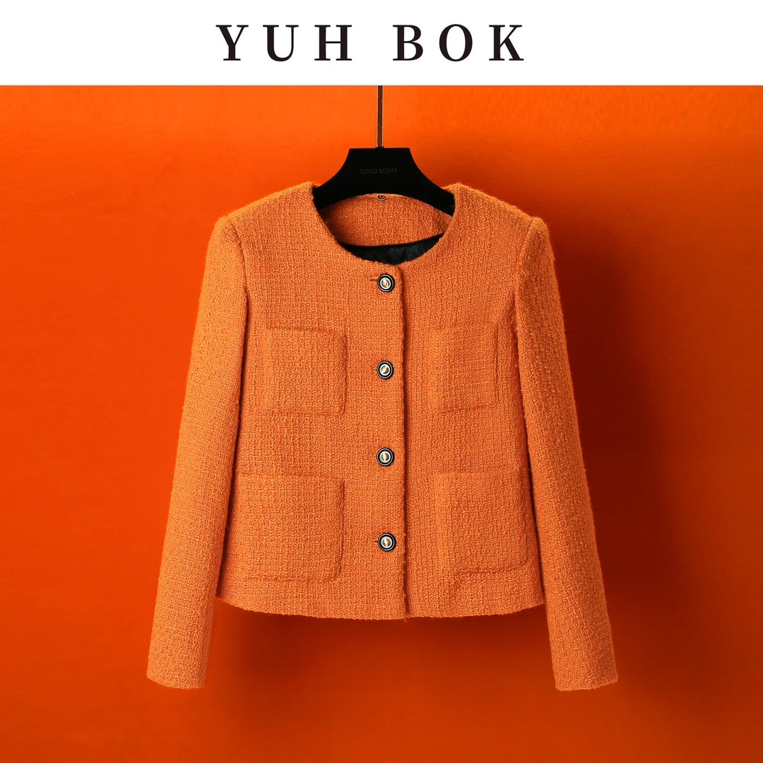 轻奢圆领气质短款小香风秋冬纯色气质名媛风长袖外套