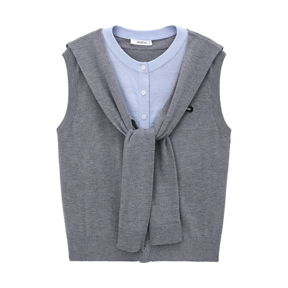 AVVENN设计师品牌 25夏新品 假两件撞色针织