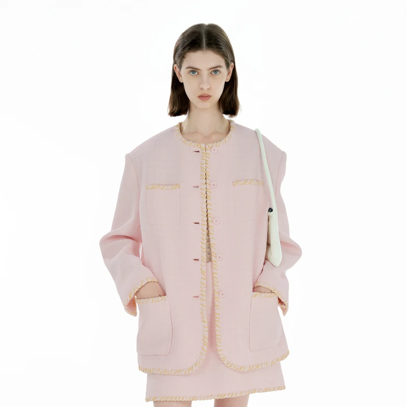 IIIVIVINIKO 2025SS"花式纱线"粗花呢大廓形外套M510306124A