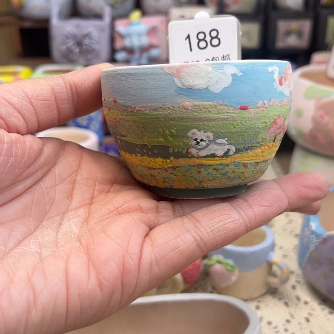 红陶188风景手绘花盆