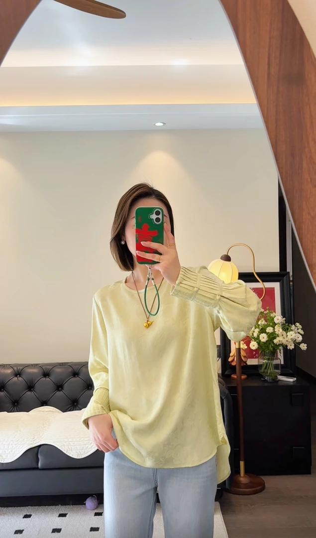 Art li 春季新中式休闲时尚百搭长袖气质打底中国风女绿色2513