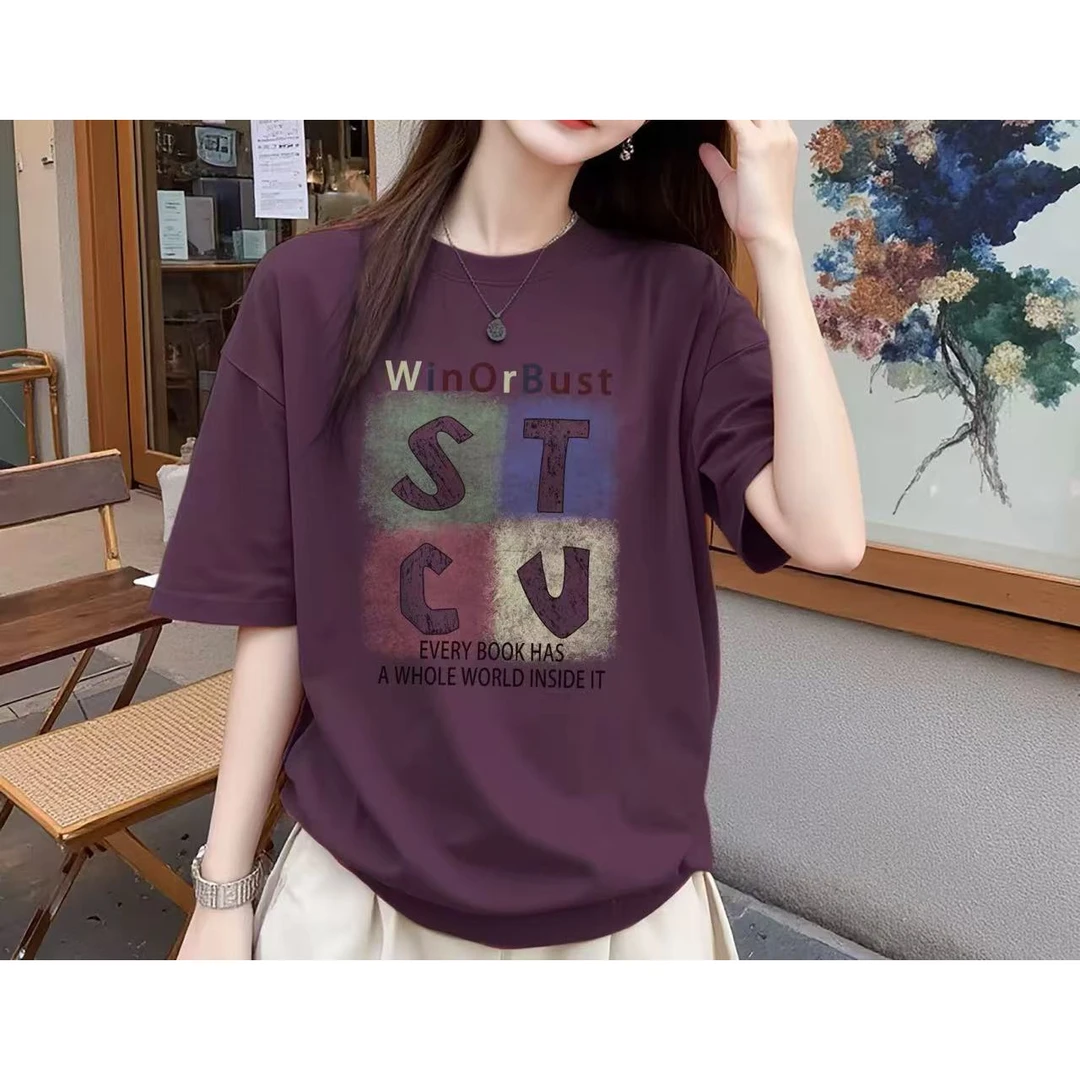 T54#夏季新款韩版设计感小众印花纯棉短袖T恤男女宽松百搭上衣