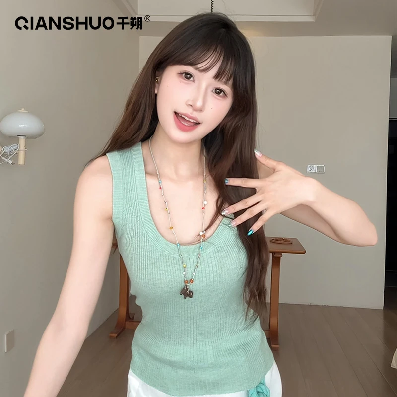 女生韩系ins衣服时尚U领吊带背心女穿搭微胖内搭气质小上衣