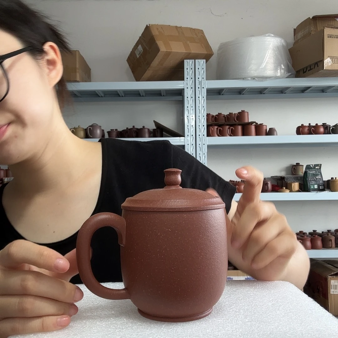 紫砂茶杯原矿红降坡清雅办公杯400CC左右