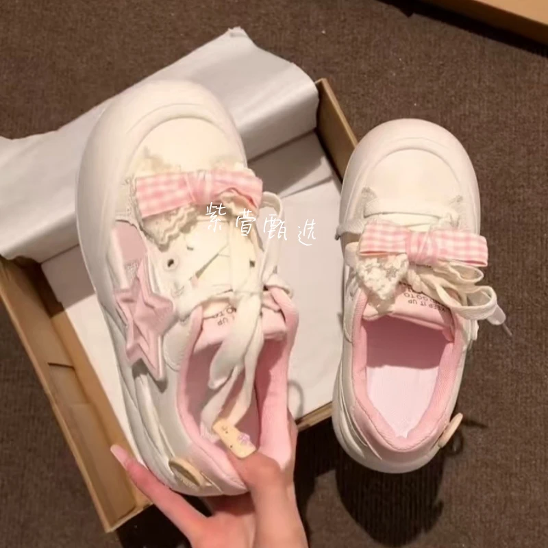 多巴胺国潮蝴蝶结厚底面包鞋女2025春秋新款百搭小众原创女板鞋子