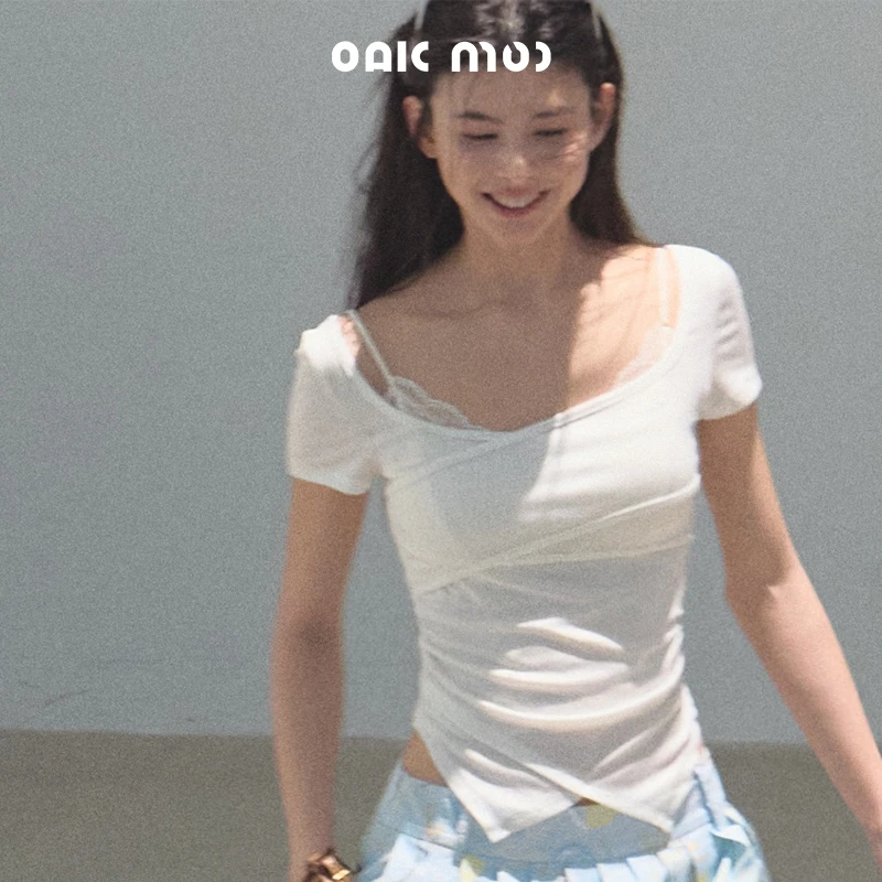OAKMOO/ "露水的庭院" 莱赛尔方领亲肤透气上衣T恤
