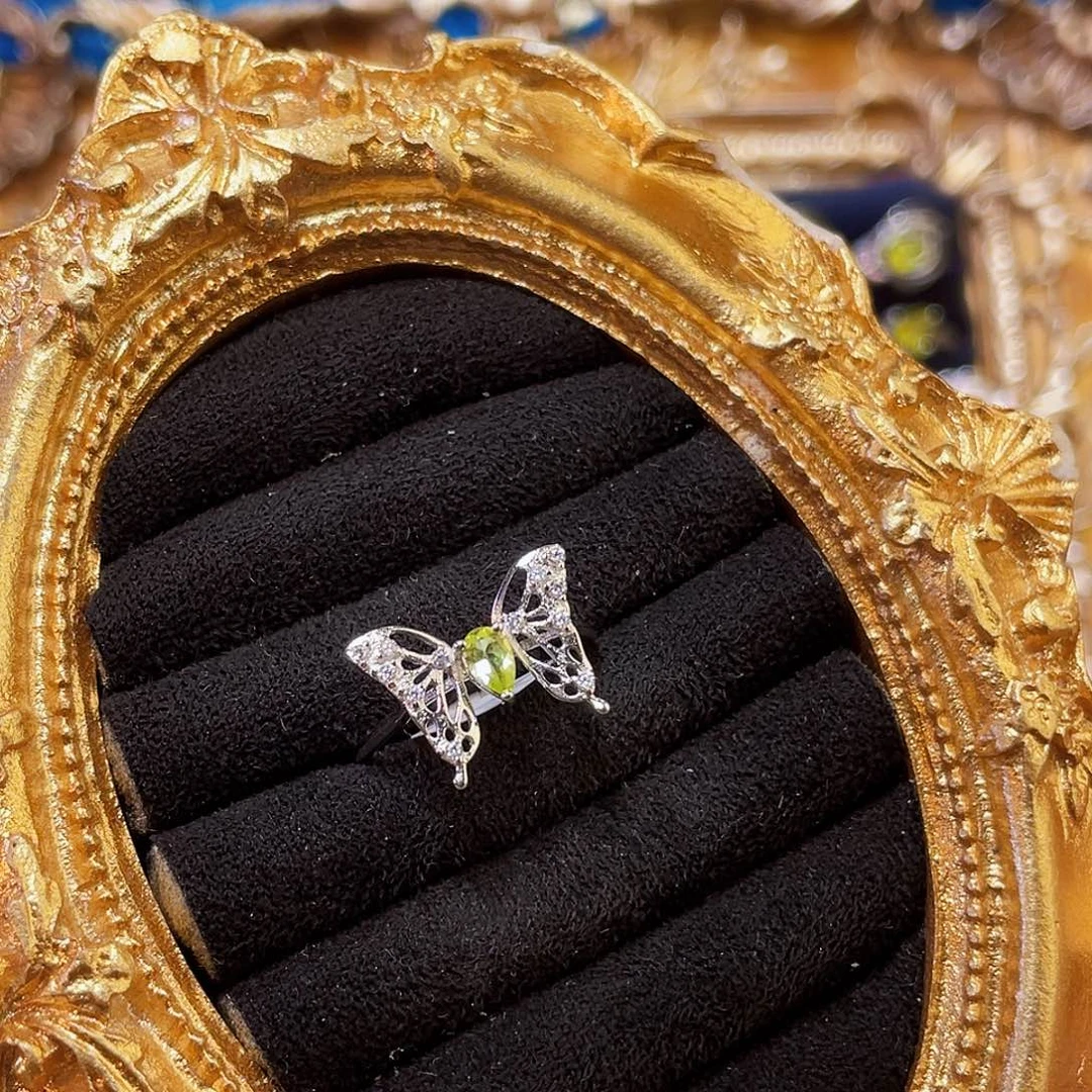 羽毛925银橄榄蝴蝶戒指