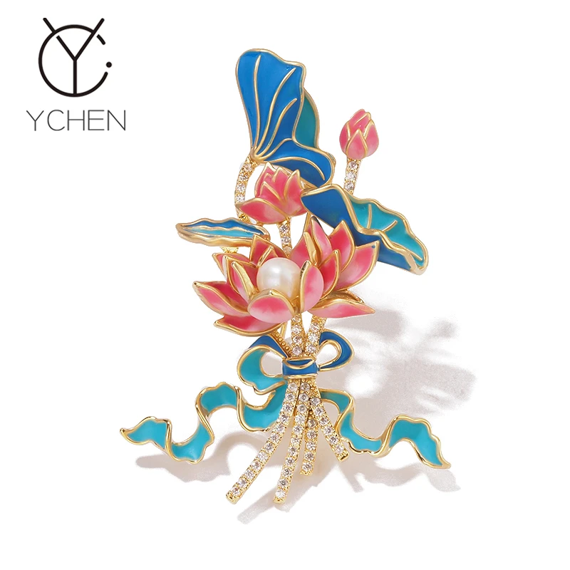 铜合金胸针 荷花新中式国风百搭荷花荷叶胸针高档高级感胸花