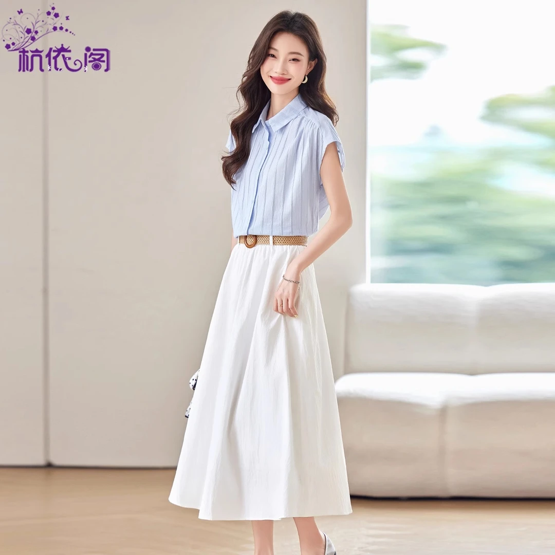 短袖衬衫半身裙两件套装女夏季新款高级感时尚气质通勤穿搭一整套