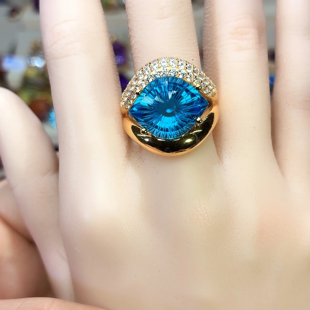 戒指托帕石银S925镶嵌